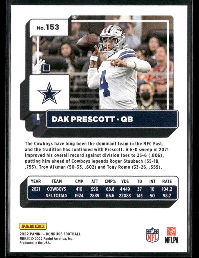 Dak Prescott Player Lot Bundle 10 Different Football Cards DP001 Cowboys back