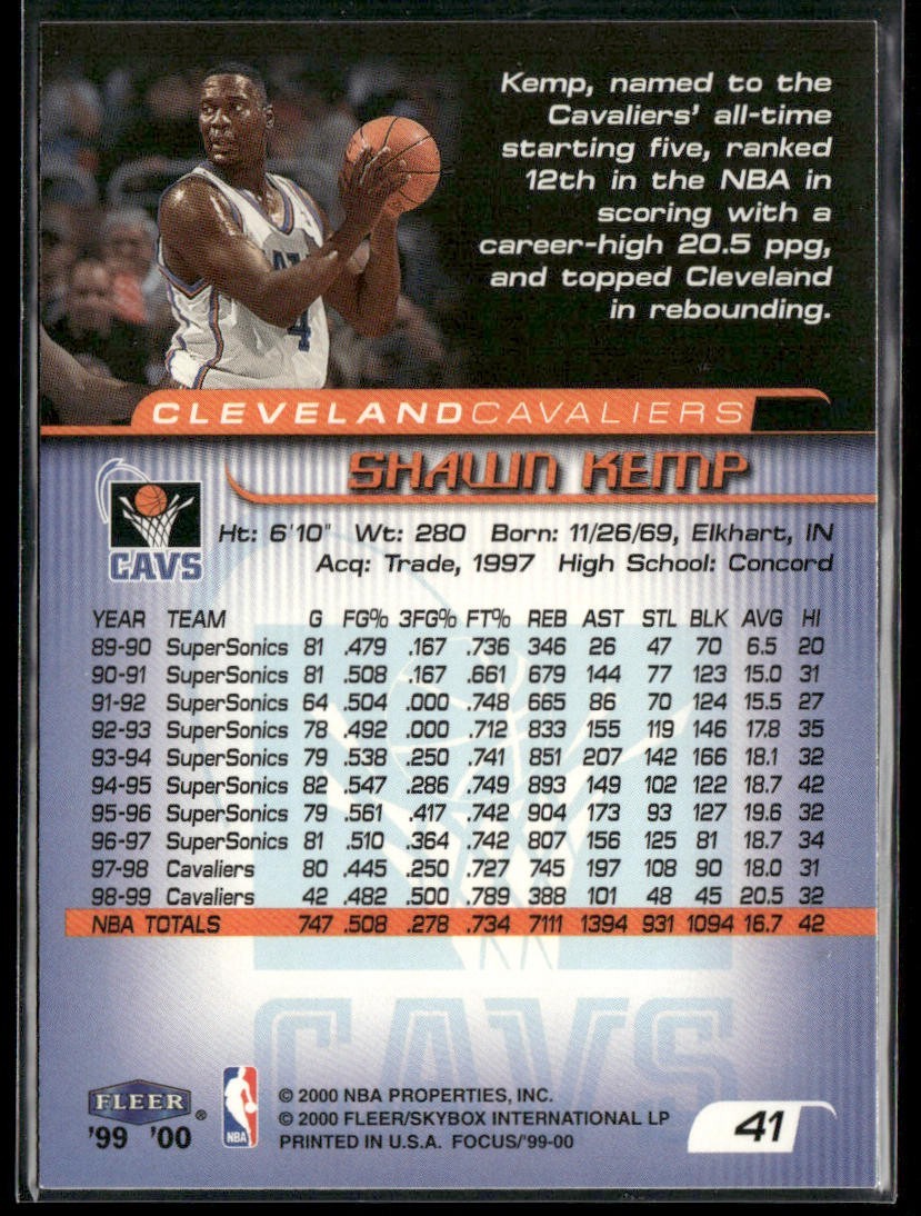 Shawn Kemp Player Lot Bundle 10 Basketball Cards SK001 Supersonics Cavs 1 RC back