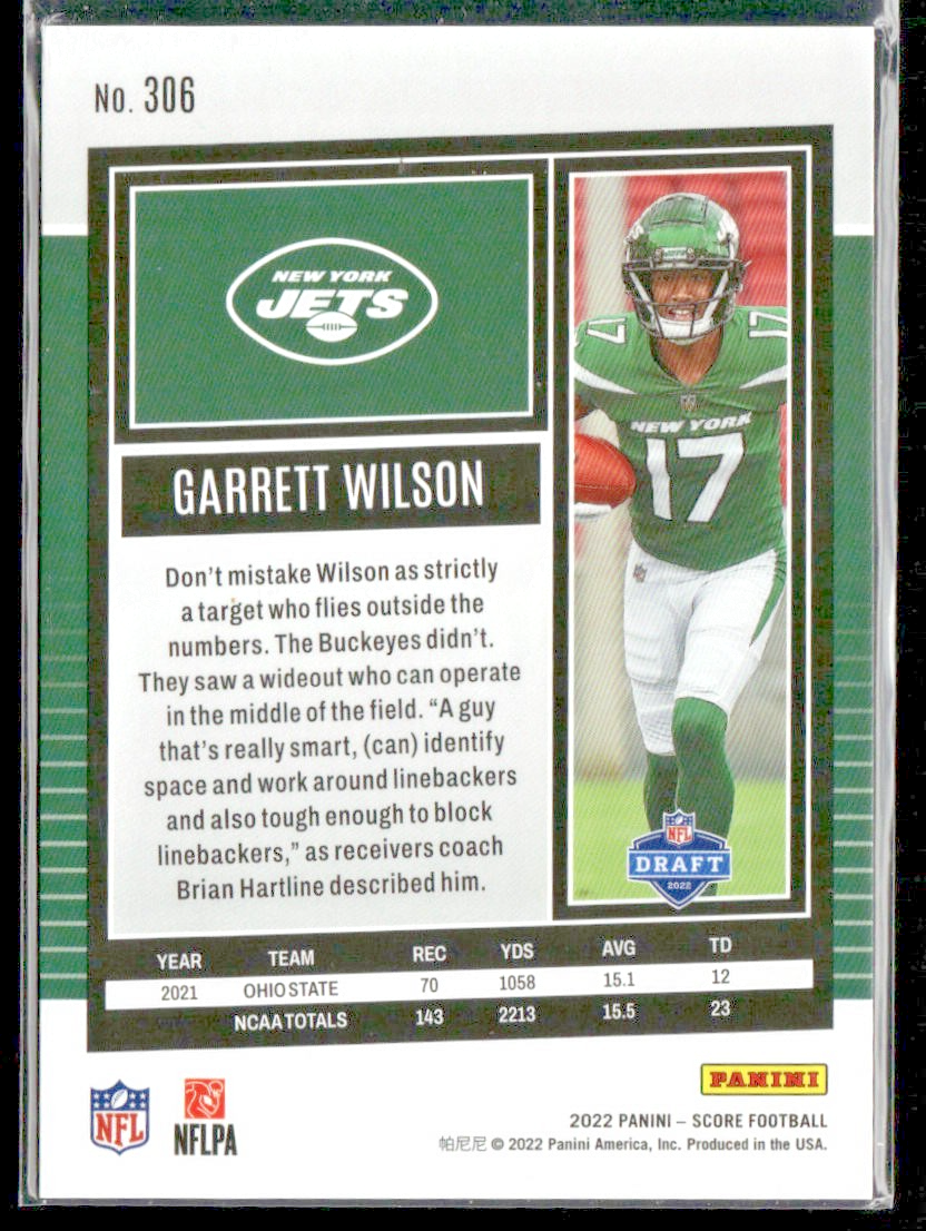 Garrett Wilson 2022 Panini Score Lava RC #386 /599 New York Jets back