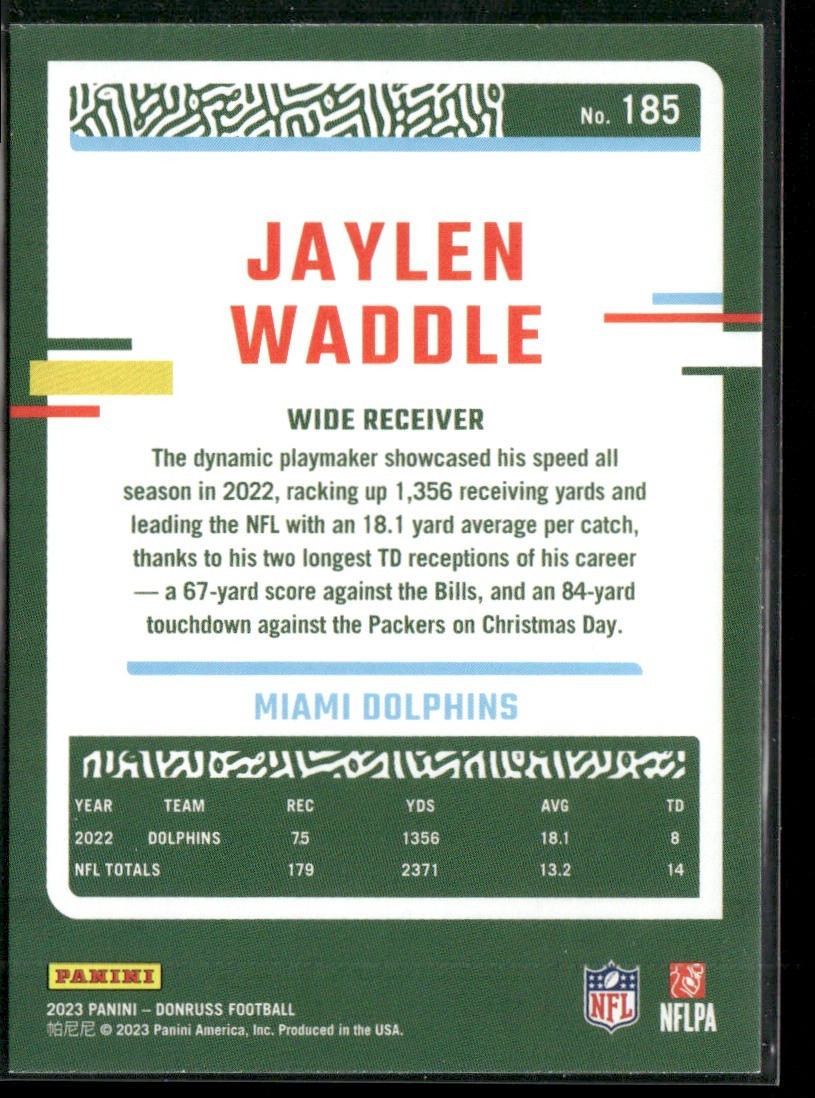 Jaylen Waddle Player Lot Bundle 10 Different Football Cards JW002 Dolphins 1 RC back