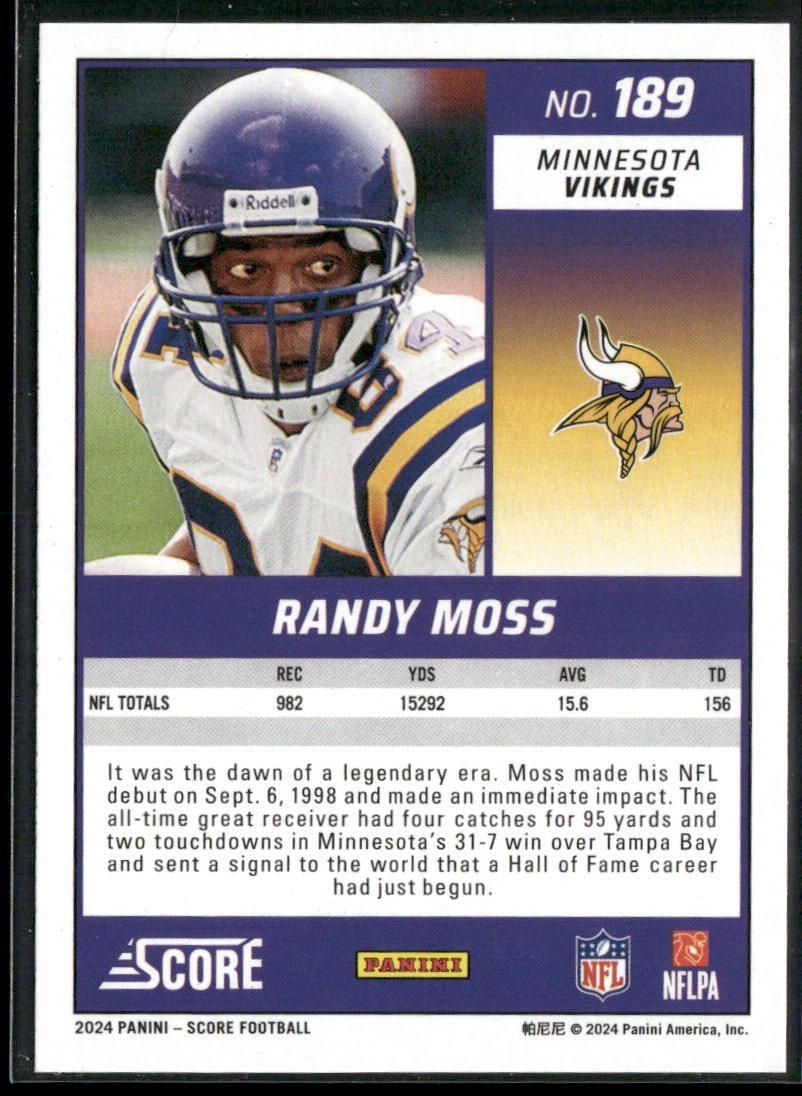 Randy Moss Player Lot Bundle 10 Different Football Cards RM001 Vikings Raiders back