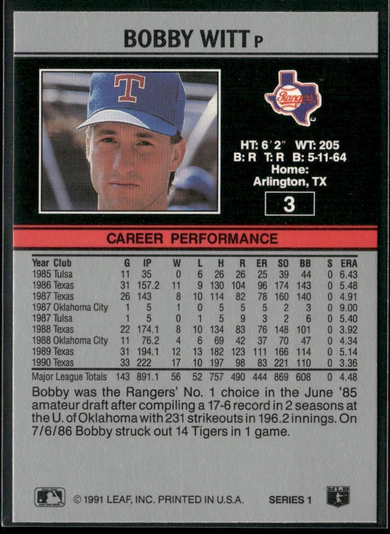Bobby Witt Player Lot Bundle 10 Different Baseball Cards BW001 Rangers back