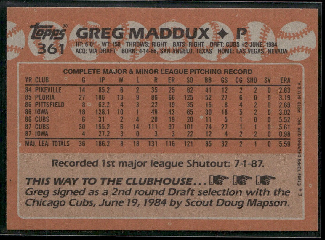 Greg Maddux Player Lot Bundle 10 Different Baseball Cards GM001 Braves back