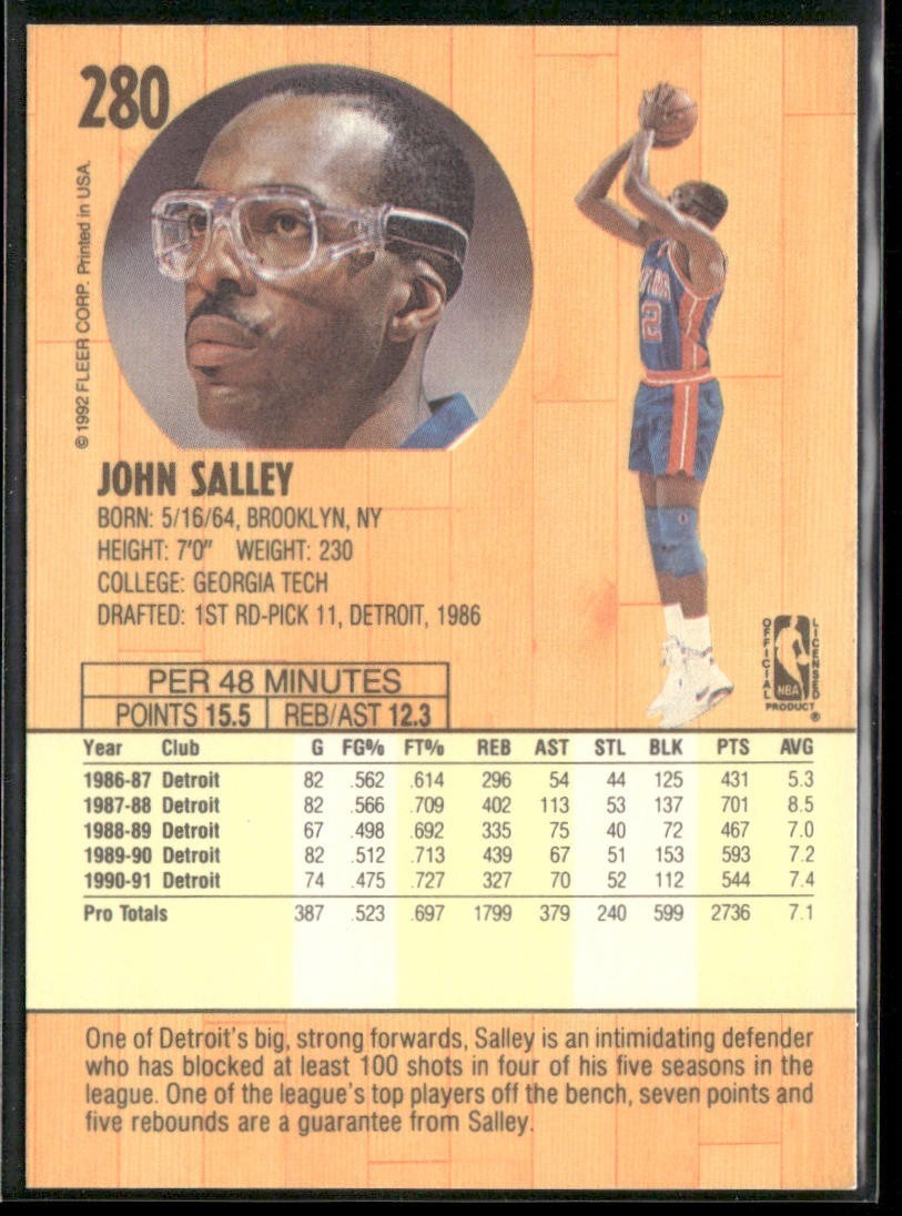 John Salley Player Lot Bundle 10 Basketball Cards JS001 Heat Pistons back