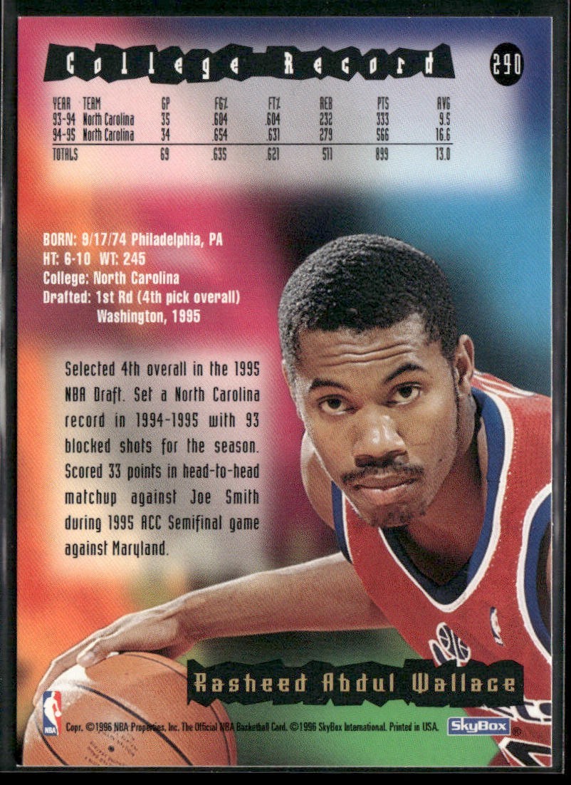 Rasheed Wallace Player Lot Bundle 10 Basketball Cards RW001 Bullets 1 RC back
