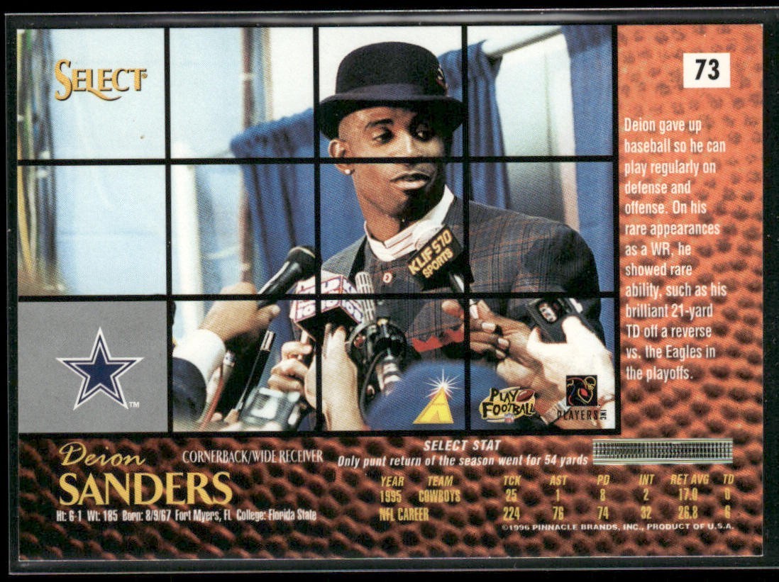 Deion Sanders Player Lot Bundle 10 Different Football Cards DS002 Falcons 49ers back