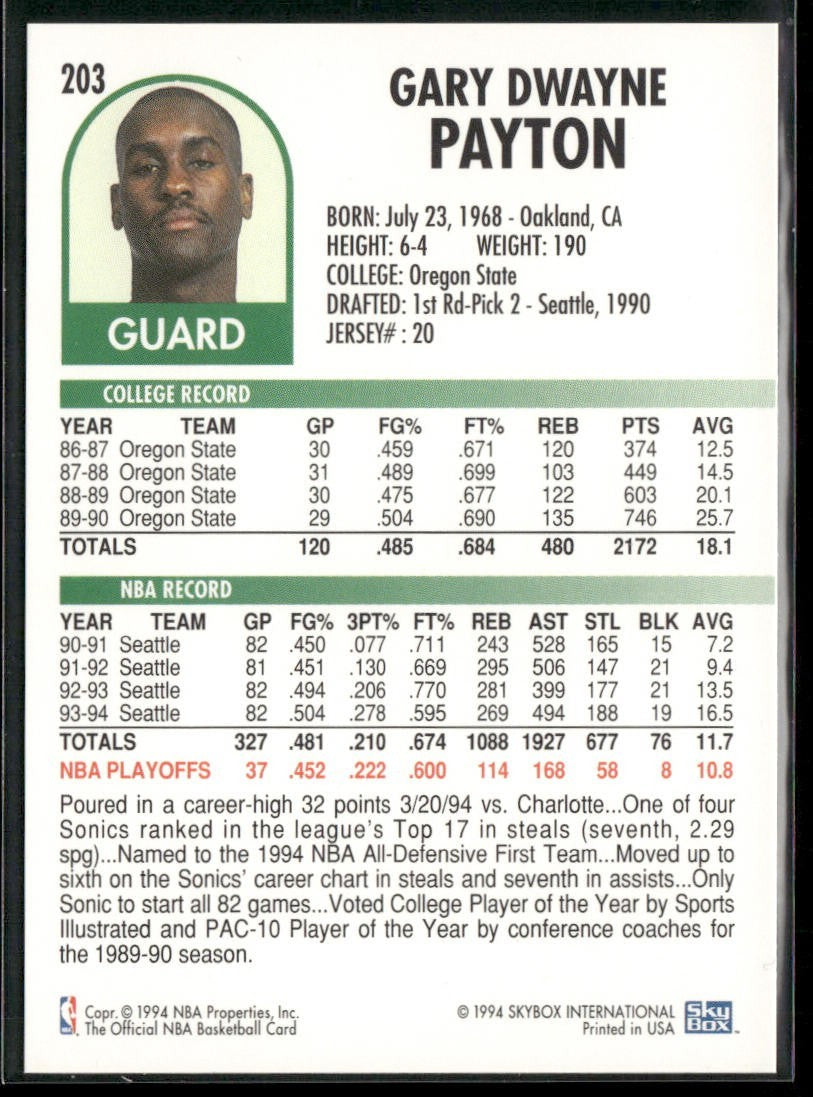 Gary Payton Player Lot Bundle 10 Basketball Cards GP001 Supersonics back