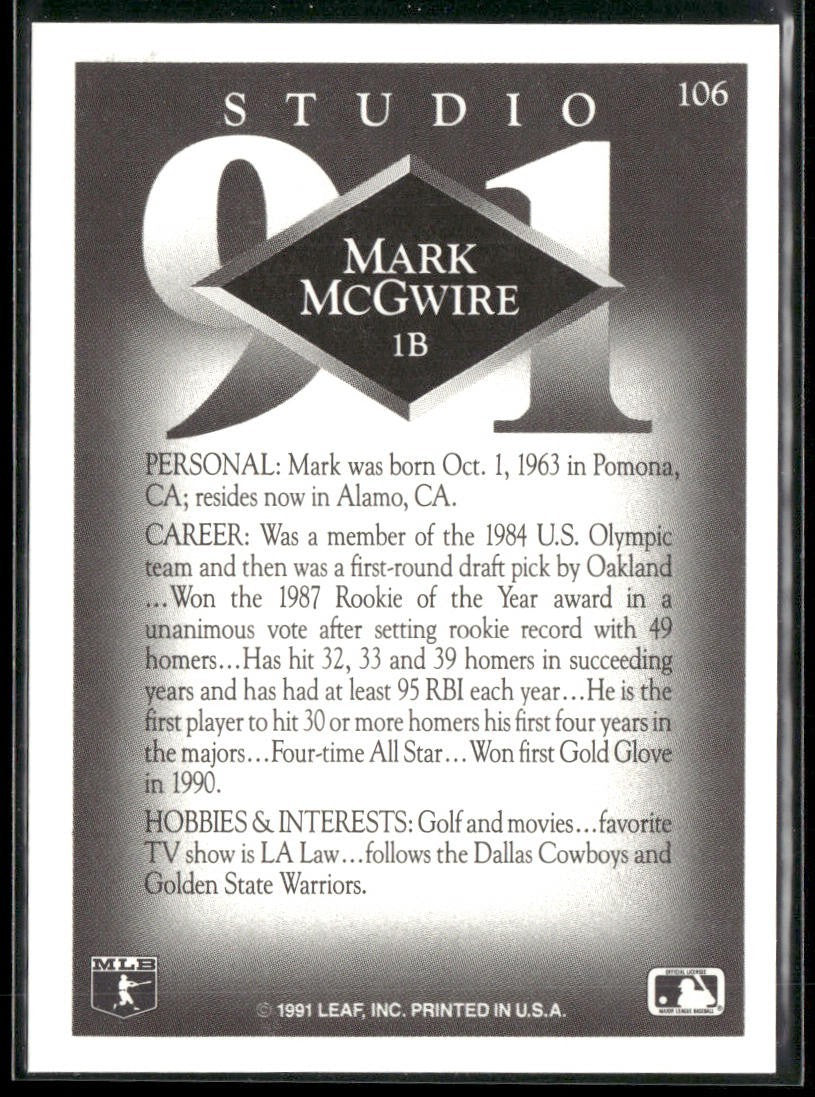 Mark McGwire Player Lot Bundle 10 Different Baseball Cards MM003 Athletics back
