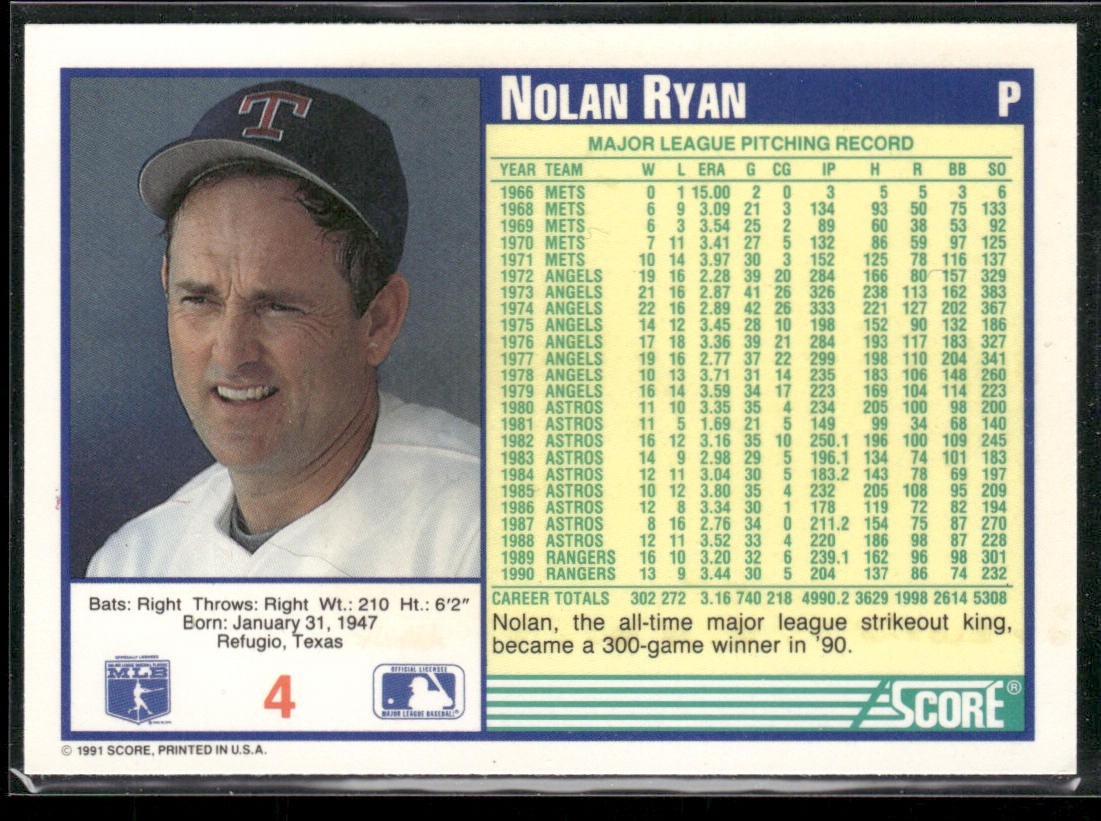 Nolan Ryan Player Lot Bundle 10 Different Baseball Cards NR004 Rangers back