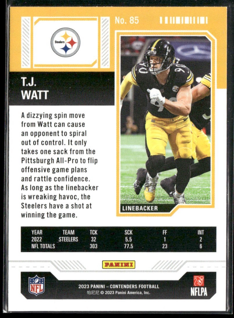 TJ Watt Player Lot Bundle 10 Different Football Cards TJW002 Steelers back