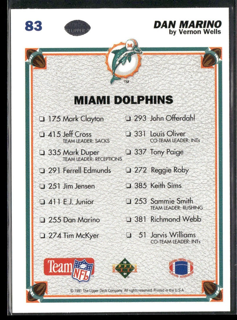 Dan Marino Player Lot Bundle 10 Different Football Cards DM008 Dolphins back