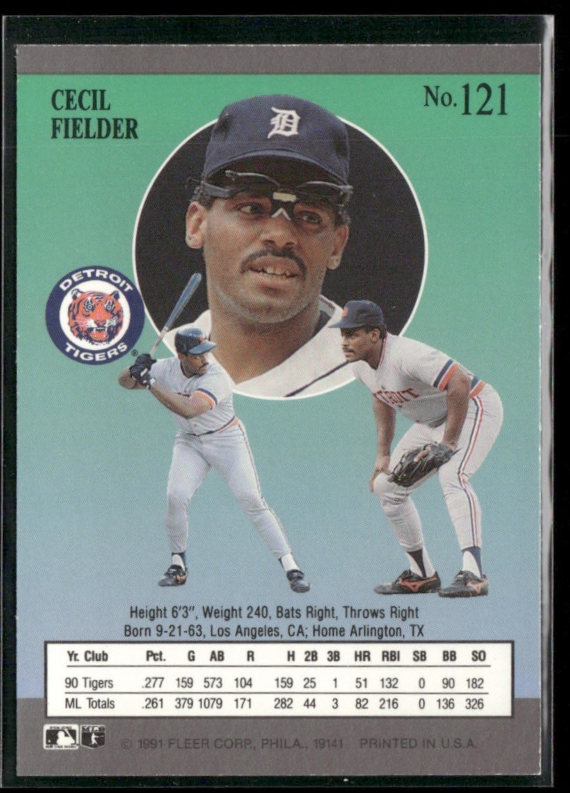 Cecil Fielder Player Lot Bundle 10 Different Baseball Cards CF002 Tigers back