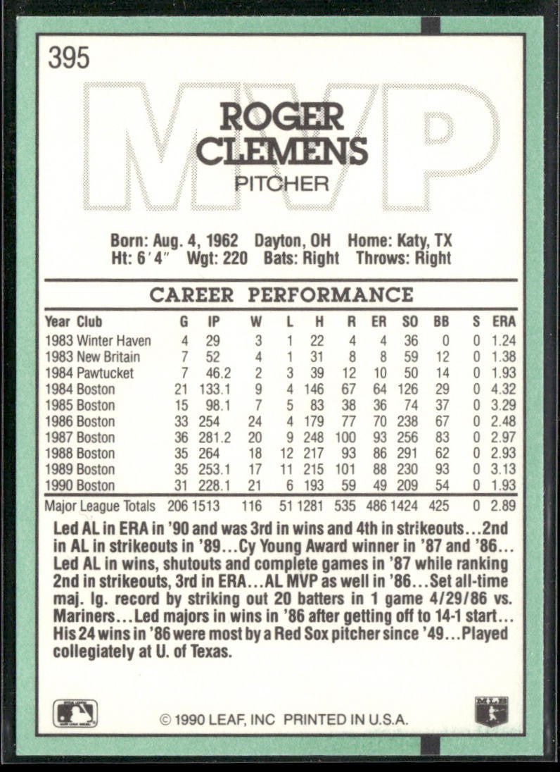 Roger Clemens Lot Bundle 10 Different Baseball Cards RC001 Red Sox Yankees back