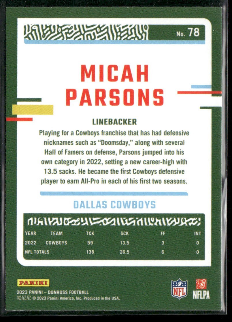 Micah Parsons Player Lot Bundle 10 Different Football Cards MP002 Cowboys 2 RC back