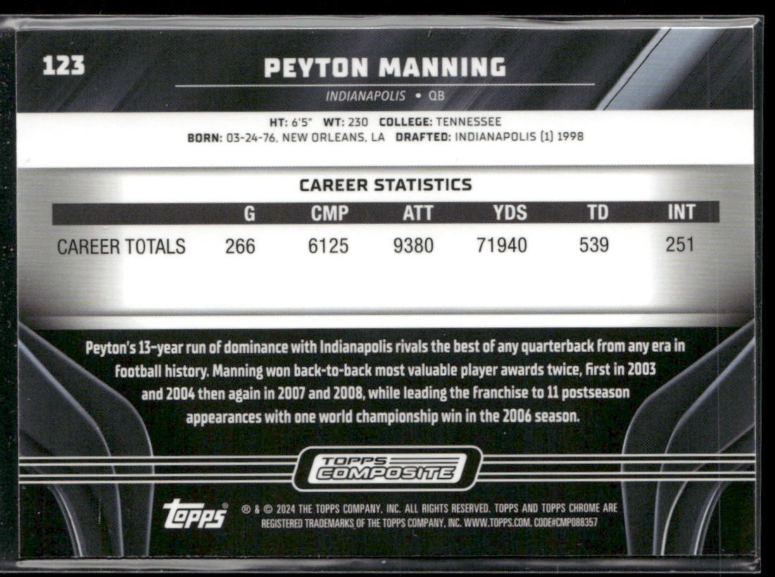 Peyton Manning Player Lot Bundle 10 Different Football Cards PM001 Colts back
