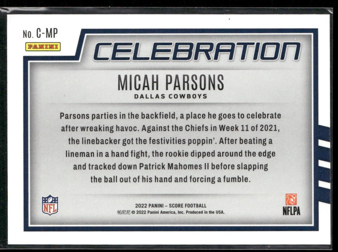 Micah Parsons Player Lot Bundle 10 Different Football Cards MP001 Cowboys back