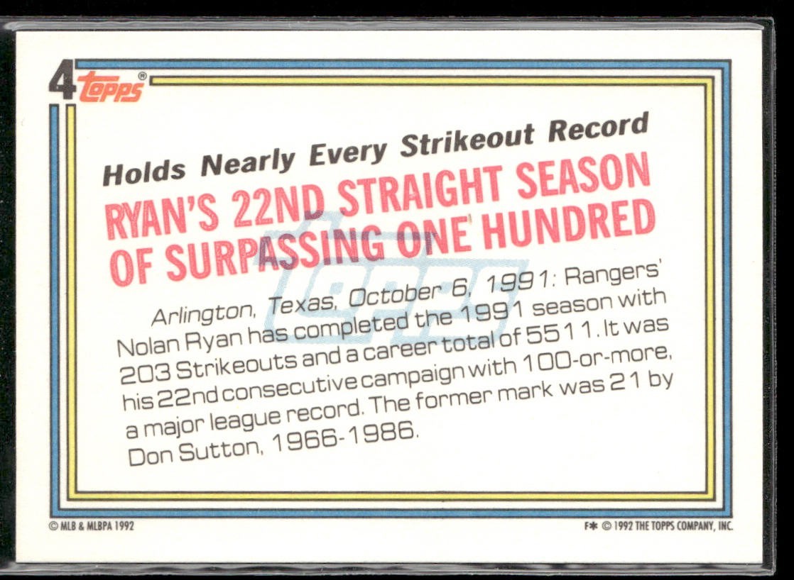 Nolan Ryan Player Lot Bundle 10 Different Baseball Cards NR001 Rangers back
