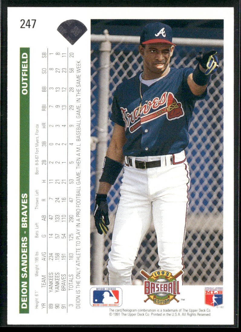 Deion Sanders Player Lot Bundle 10 Different Baseball Cards DS001 Yankees Braves back