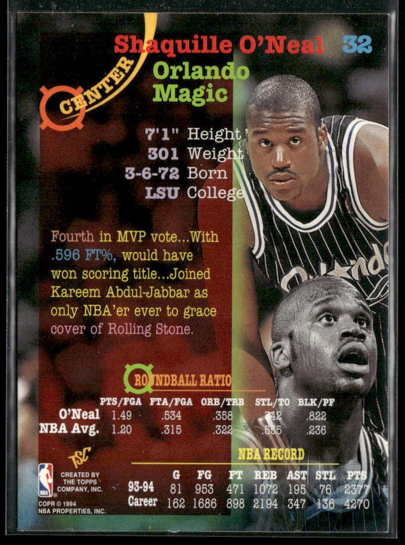 Shaquille O'Neal Player Lot Bundle 10 Basketball Cards SON001 Orlando Magic back