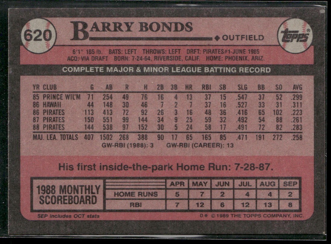 Barry Bonds Player Lot Bundle 10 Different Baseball Cards BB005 Giants Pirates back