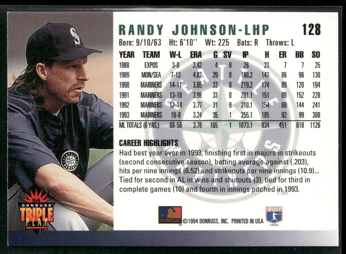 Randy Johnson Lot Bundle 10 Different Baseball Cards RJ002 Mariners back