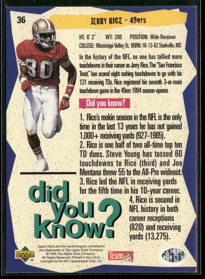Jerry Rice Player Lot Bundle 10 Different Football Cards JR006 49ers back