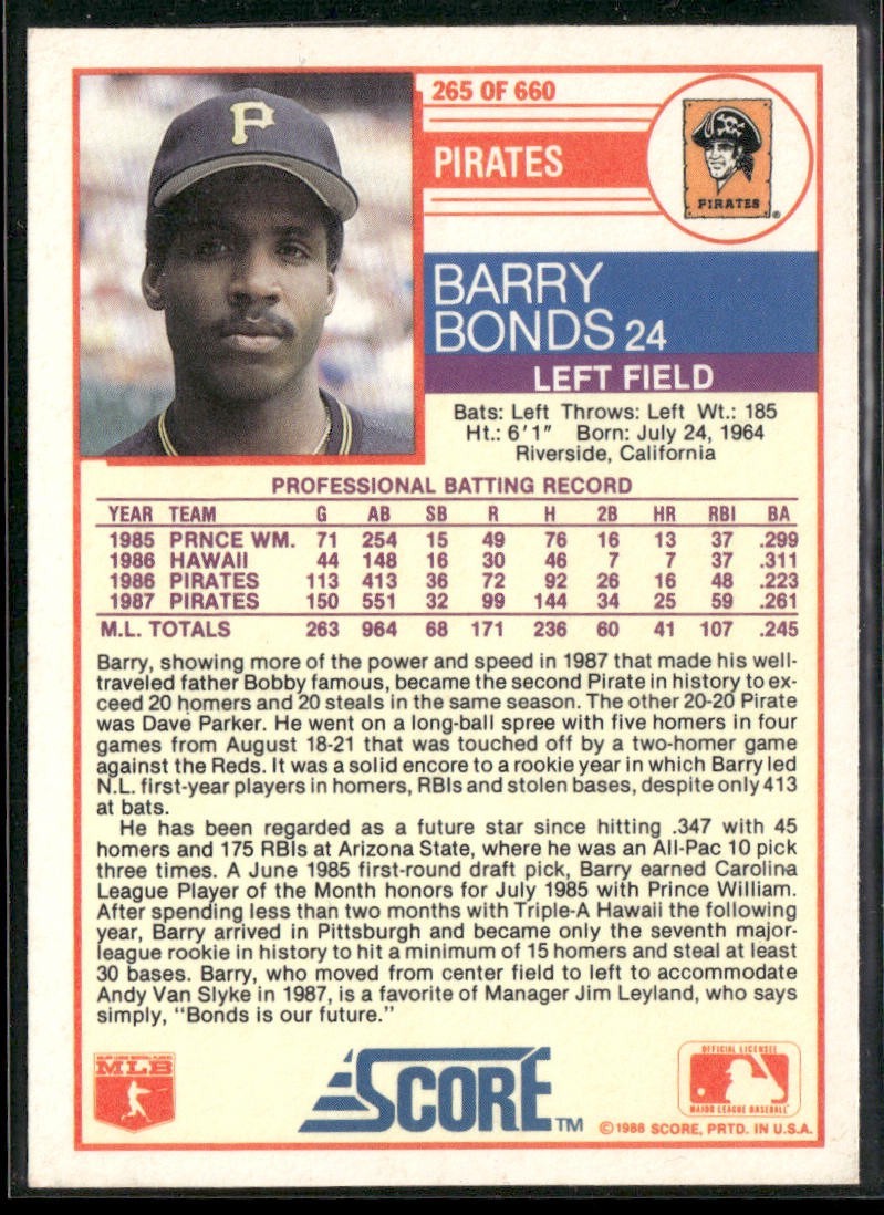 Barry Bonds Player Lot Bundle 10 Different Baseball Cards BB001 Giants Pirates back