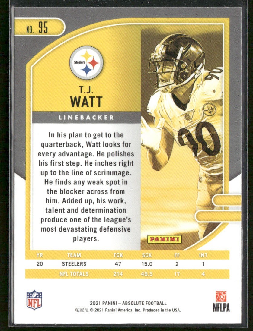 TJ Watt Player Lot Bundle 10 Different Football Cards TJW001 Steelers back