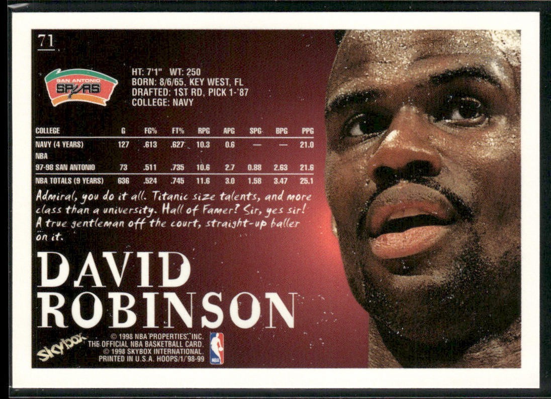David Robinson Player Lot Bundle 10 Basketball Cards DR004 Spurs back