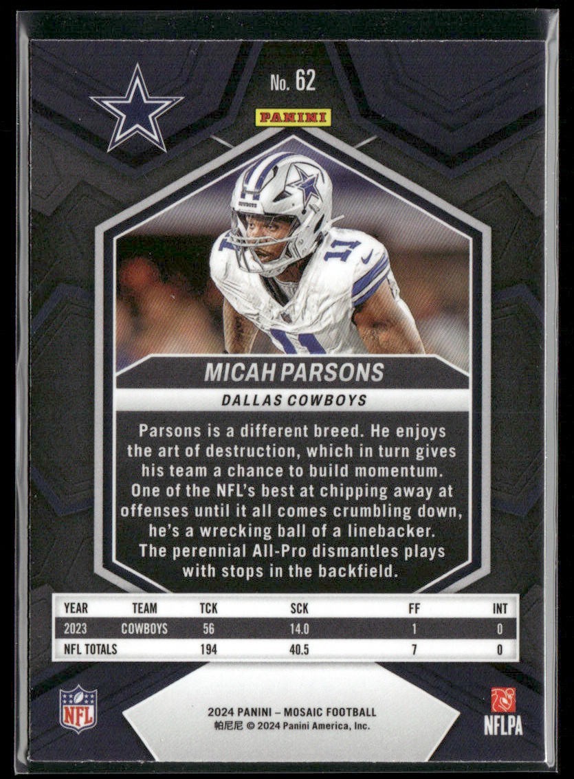 Micah Parsons Player Lot Bundle 10 Different Football Cards MP002 Cowboys 2 RC back