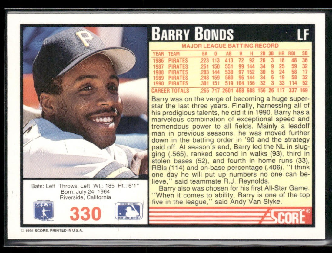 Barry Bonds Player Lot Bundle 10 Different Baseball Cards BB002 Giants Pirates back