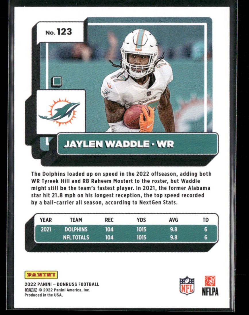 Jaylen Waddle Player Lot Bundle 10 Different Football Cards JW002 Dolphins 1 RC back