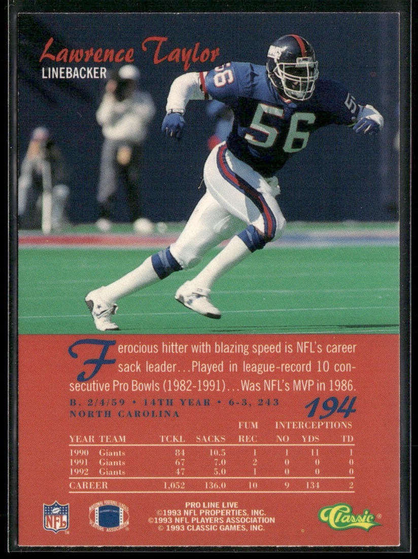 Lawrence Taylor Player Lot Bundle 10 Different Football Cards LT003 Giants back