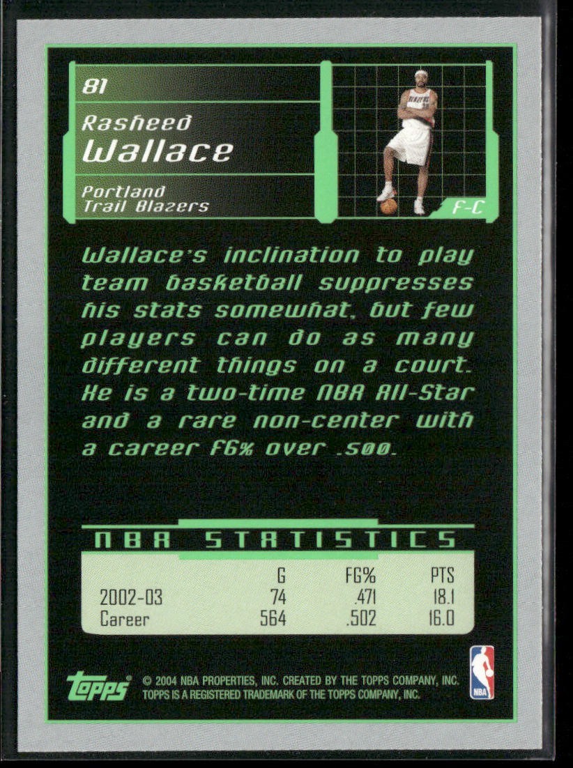 Rasheed Wallace Player Lot Bundle 10 Basketball Cards RW001 Bullets 1 RC back