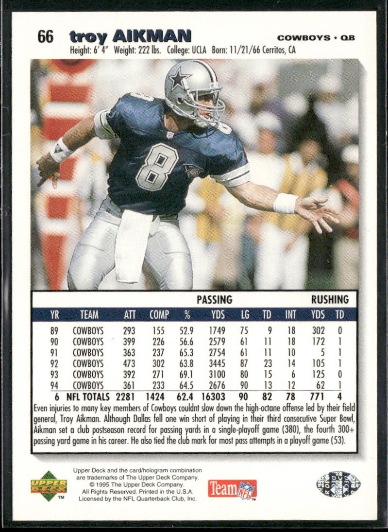 Troy Aikman Player Lot Bundle 10 Different Football Cards TA007 Cowboys back