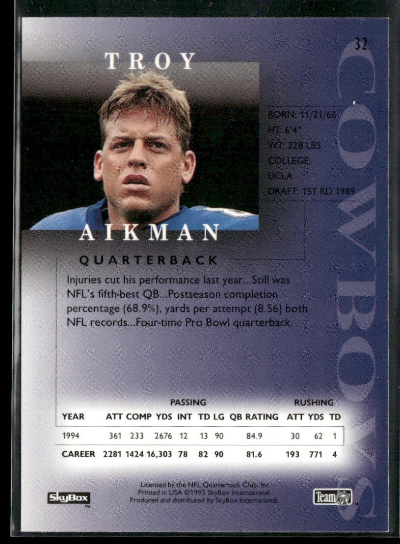 Troy Aikman Player Lot Bundle 10 Different Football Cards TA001 Cowboys back