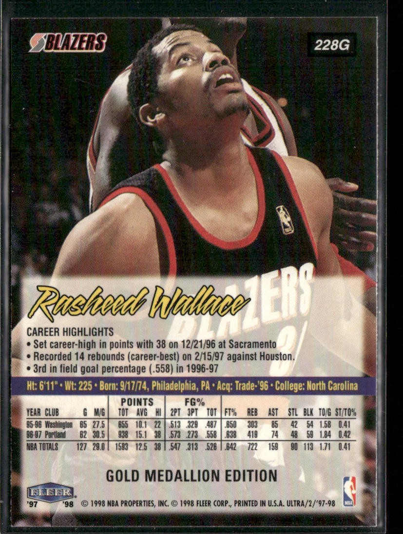 Rasheed Wallace Player Lot Bundle 10 Basketball Cards RW001 Bullets 1 RC back