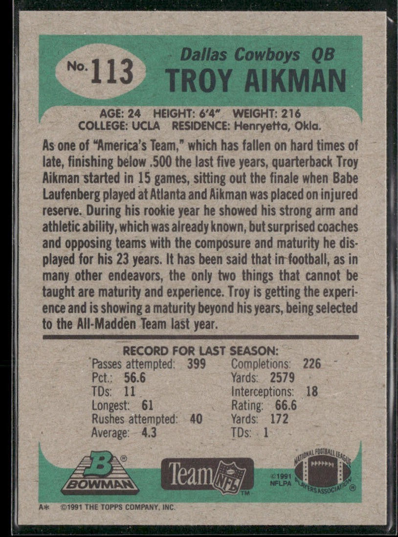 Troy Aikman Player Lot Bundle 10 Different Football Cards TA006 Cowboys back