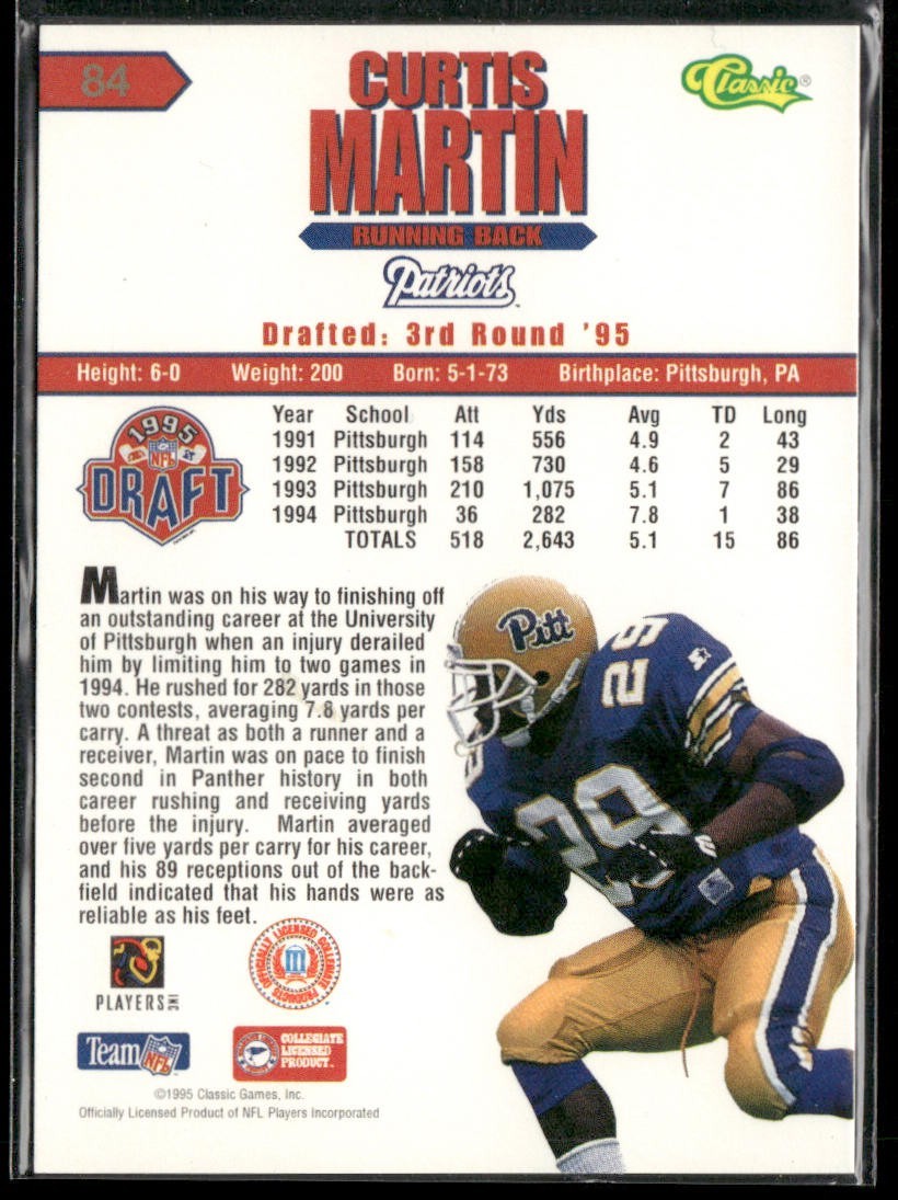 Curtis Martin Player Lot Bundle 10 Different Football Cards CM001 2 RC back