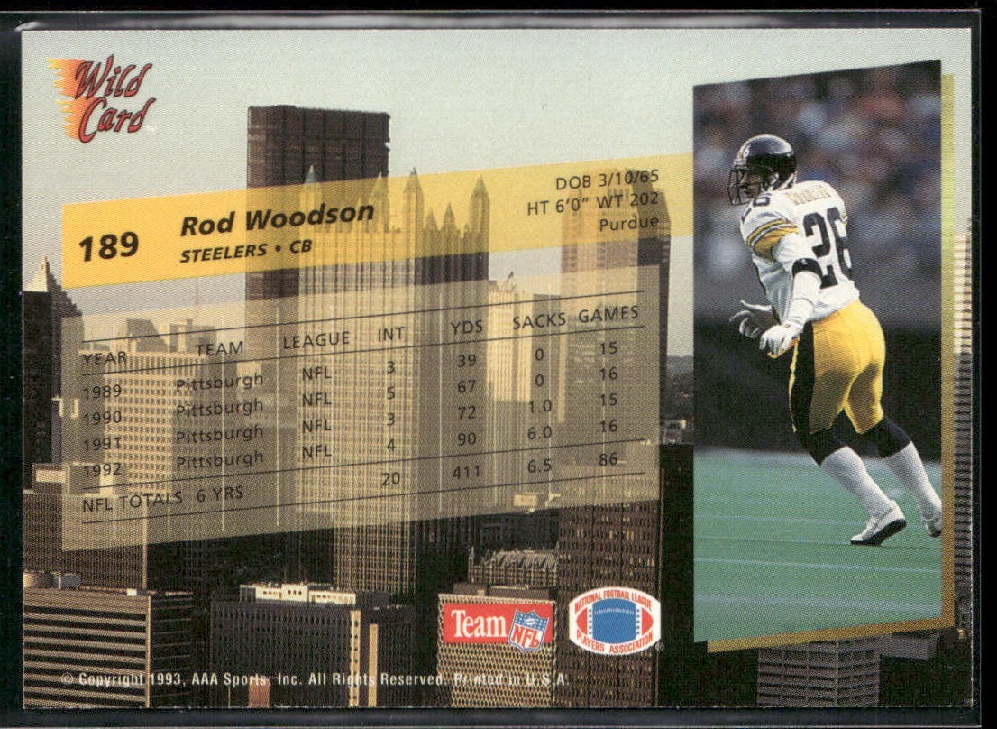 Rod Woodson Player Lot Bundle 10 Different Football Cards RW005 Steelers back