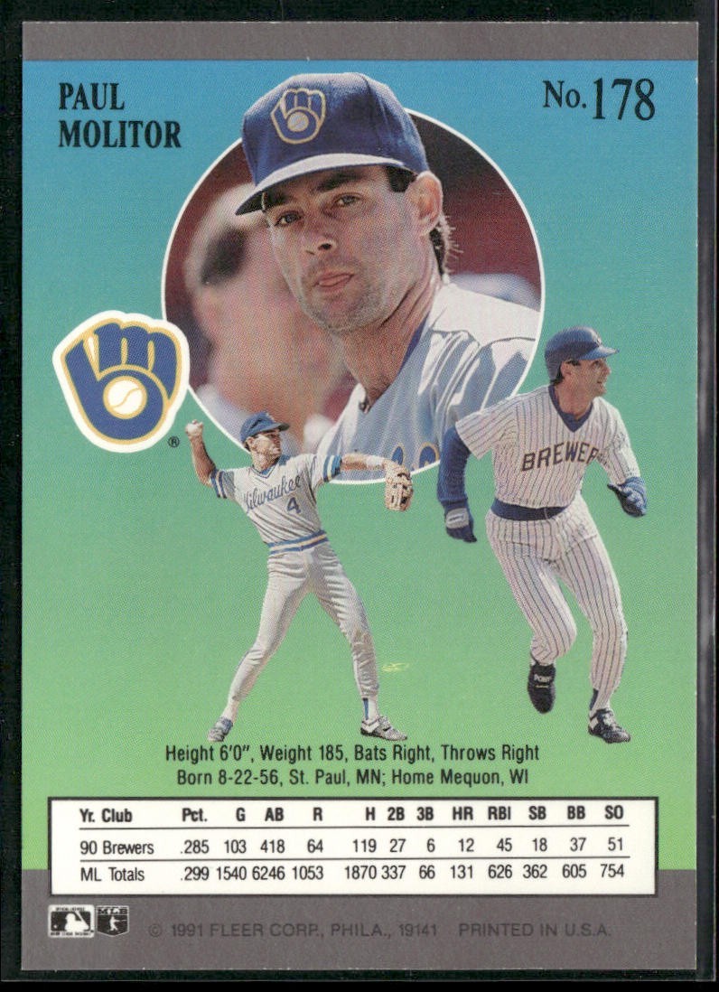 Paul Molitor Player Lot Bundle 10 Different Baseball Cards PM001 Brewers back