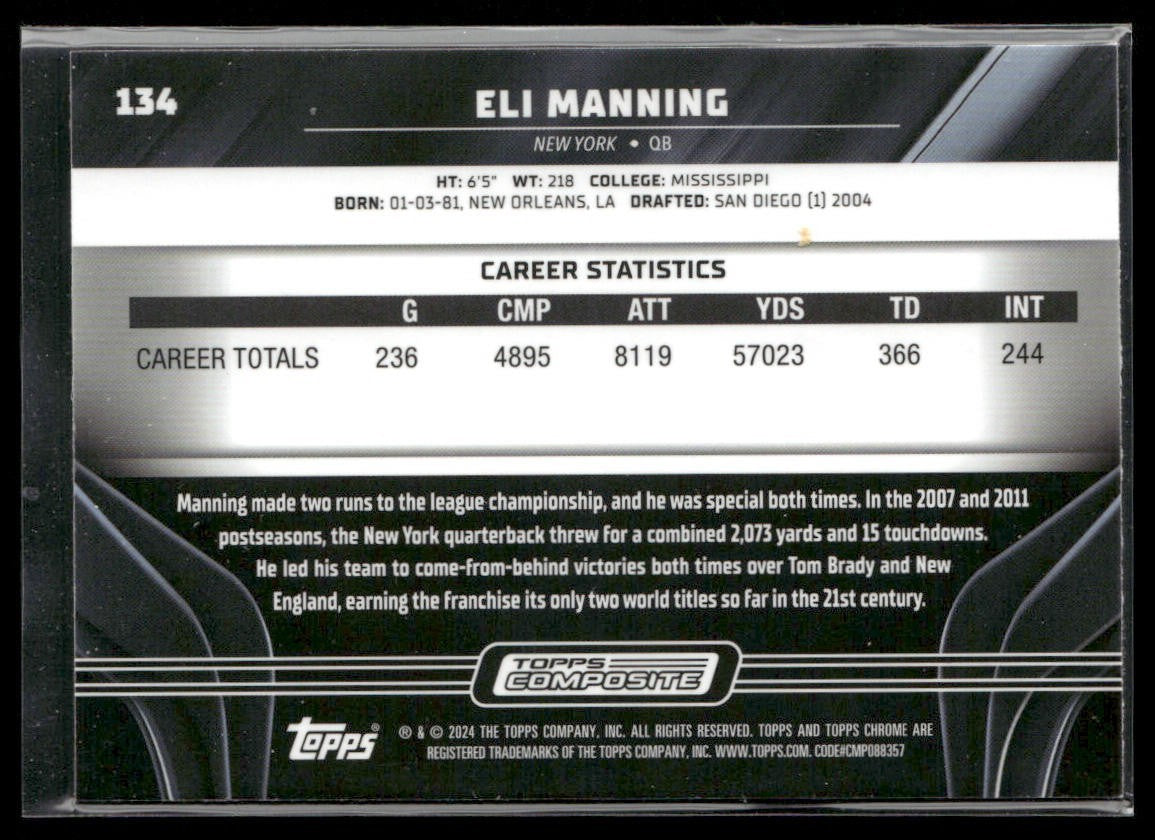 Eli Manning Player Lot Bundle 10 Football Cards EM002 Giants back