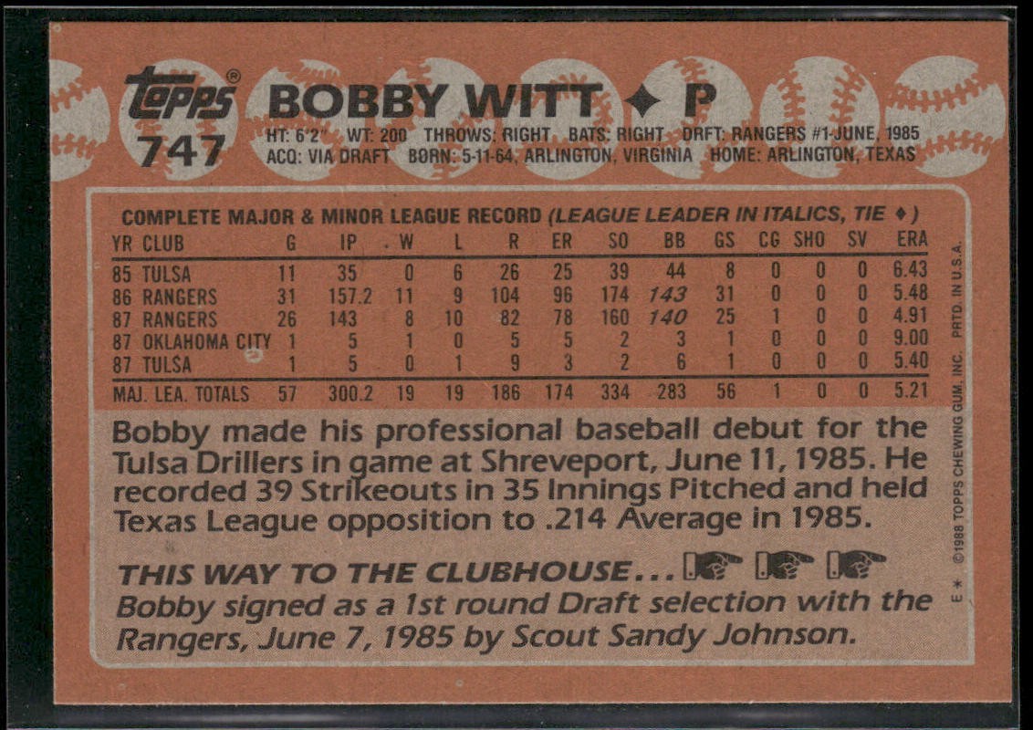 Bobby Witt Player Lot Bundle 10 Different Baseball Cards BW001 Rangers back