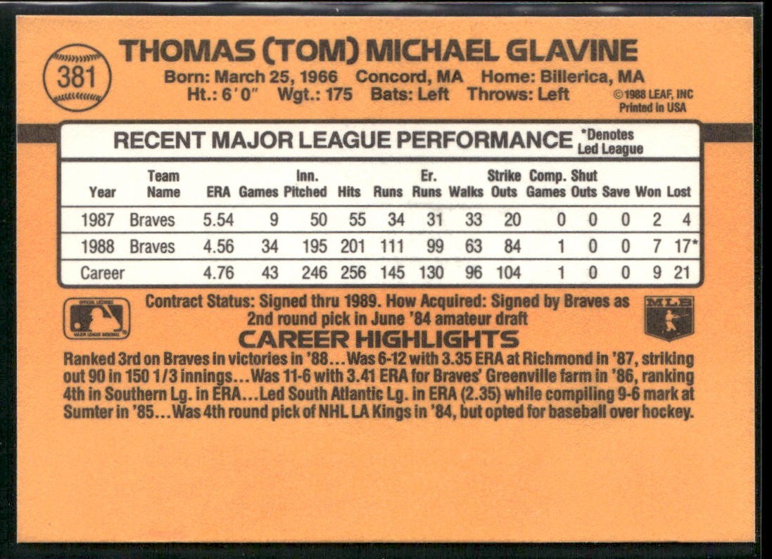 Tom Glavine Lot Bundle 10 Different Baseball Cards TG001 Braves back