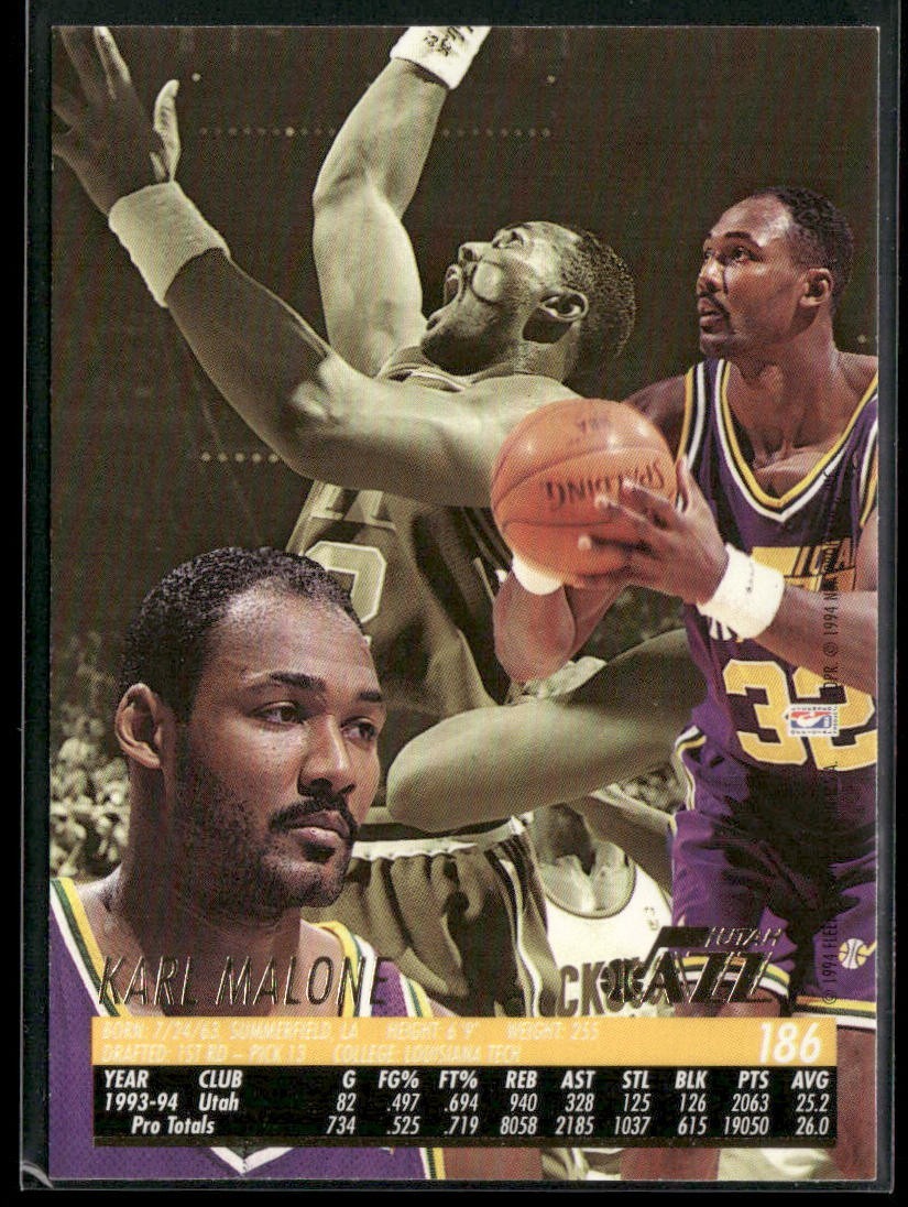 Karl Malone Player Lot Bundle 10 Basketball Cards KM004 Utah Jazz back