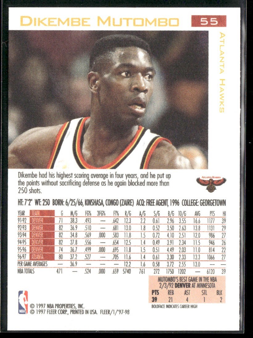 Dikembe Mutombo Player Lot Bundle 10 Basketball Cards DM002 Nuggets Hawks back