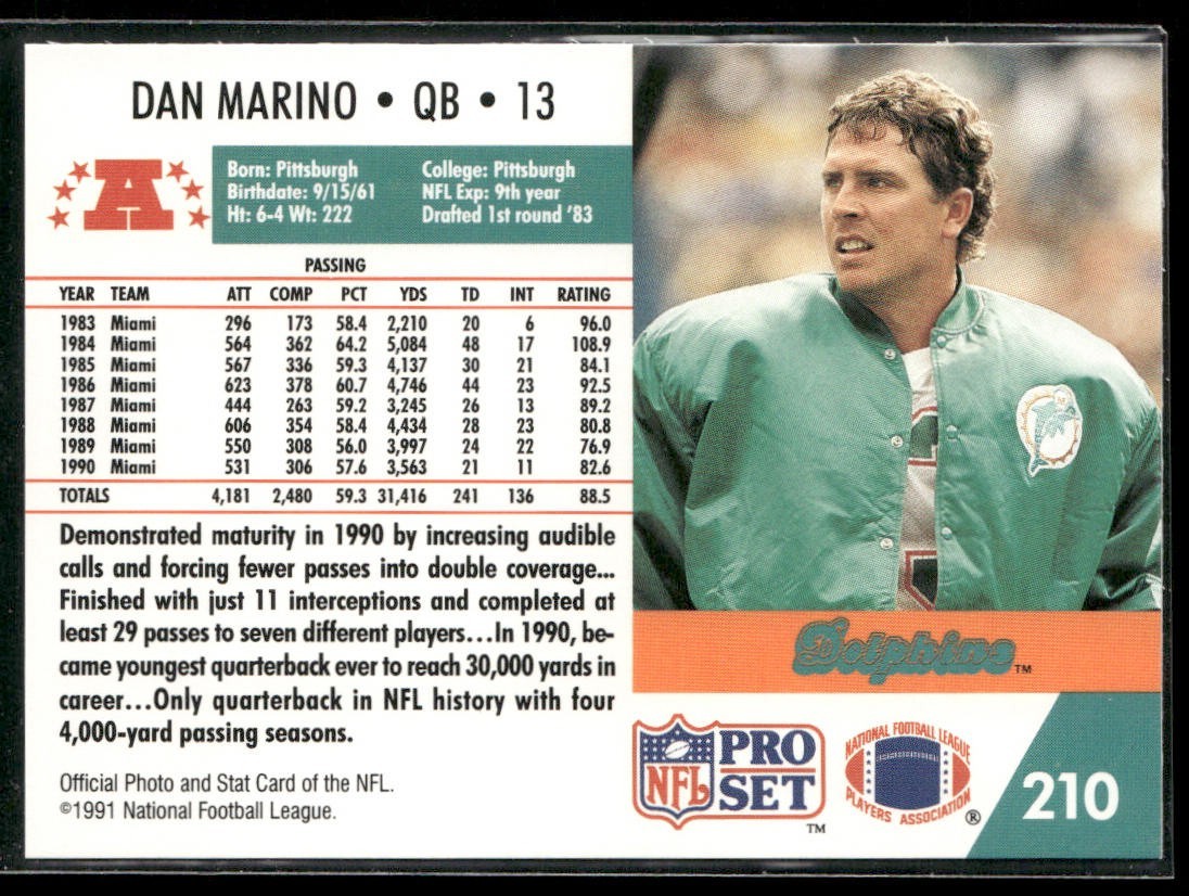 Dan Marino Player Lot Bundle 10 Different Football Cards DM004 Dolphins back
