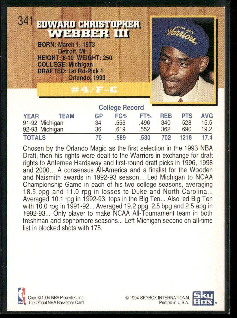 Chris Webber Player Lot Bundle 10 Basketball Cards CW002 Warriors 1 RC back