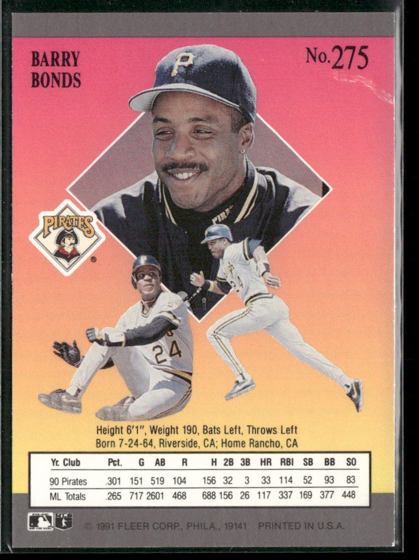 Barry Bonds Player Lot Bundle 10 Different Baseball Cards BB004 Giants Pirates back