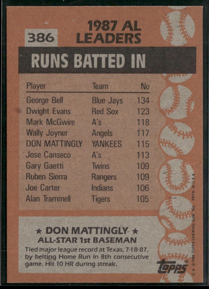 Don Mattingly Player Lot Bundle 10 Different Baseball Cards DM001 Yankees back